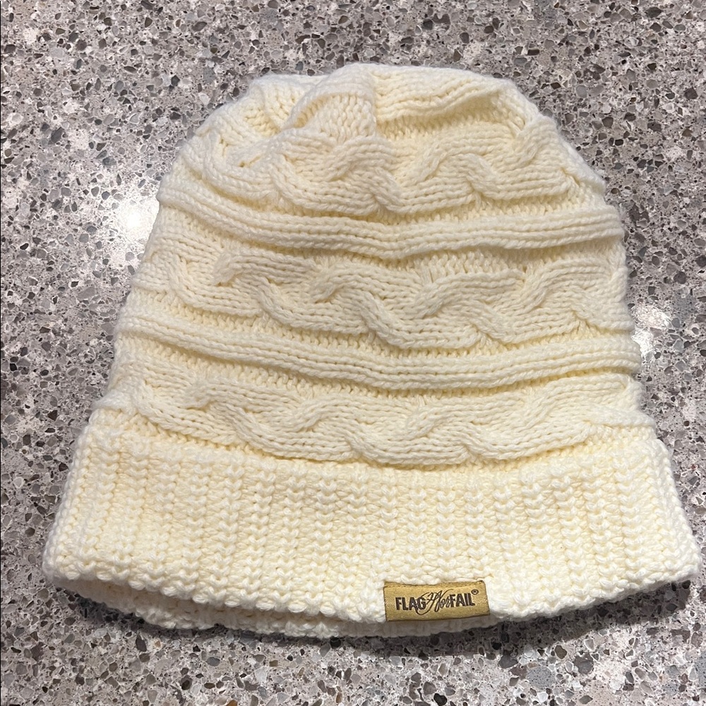 Flag Nor Fail Cream Knit Beanie